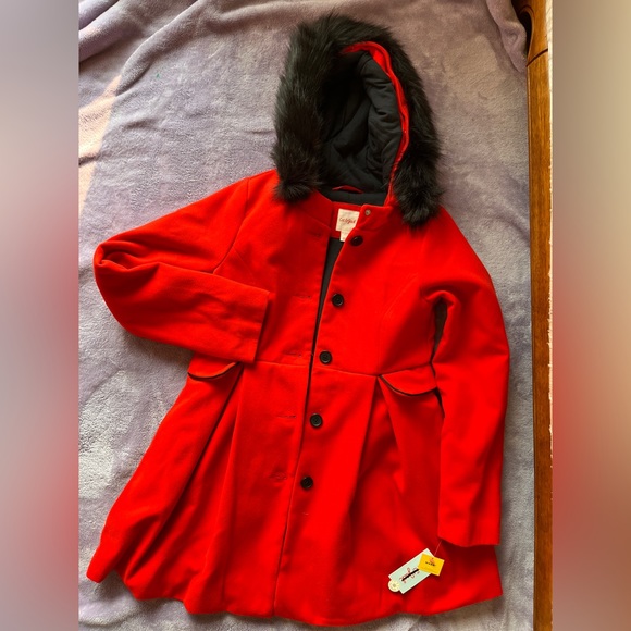Cat & Jack NWT Girls Red Faux Fur Hooded Coat - size XL (14/16) - Picture 13 of 13